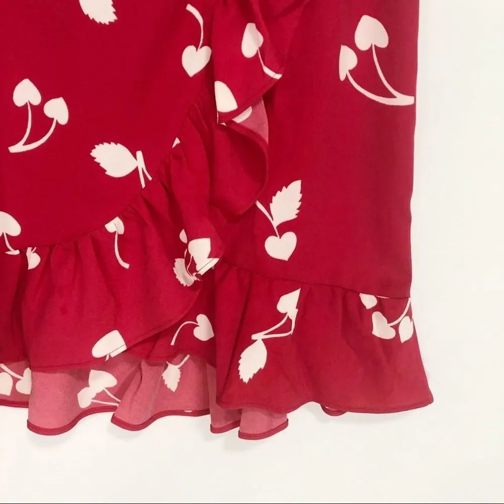 Modcloth Ruffled A-Line Womens Skirt It's a Wrap Cherry Print Size 2 / XS